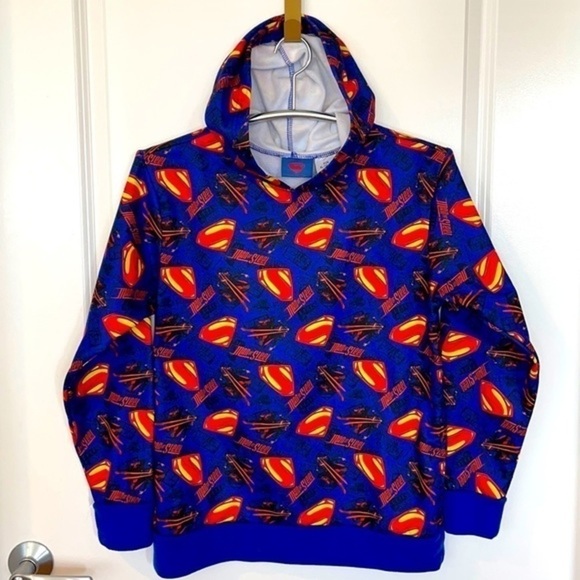 DC COMICS | Youth Size XL (14-16) SUPERMAN Blue Hooded Sweatshirt - Picture 3 of 8